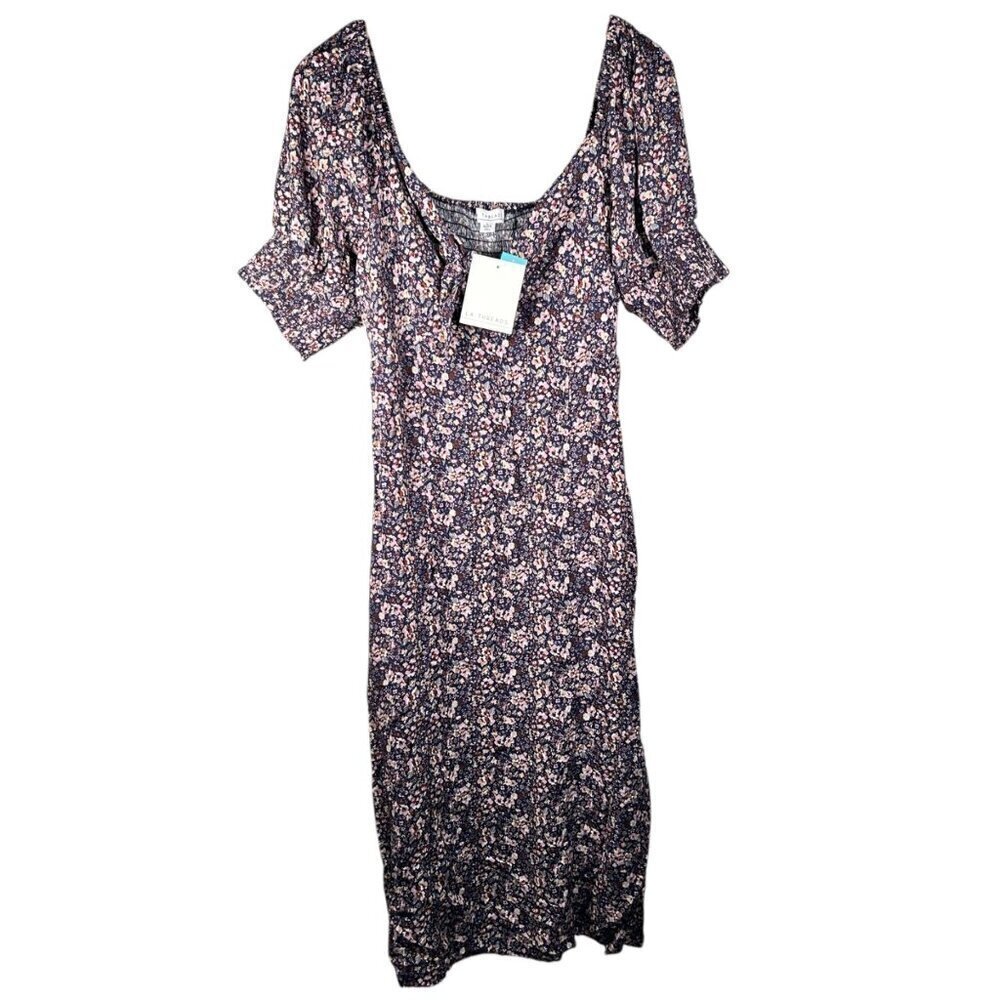 LA Threads Floral Midi Dress Size Large Off Shoulder Smocked Western Boho